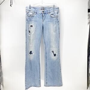 Silver Jeans Lola distressed lace layered Low rise flare jeans Y2K size 30x33